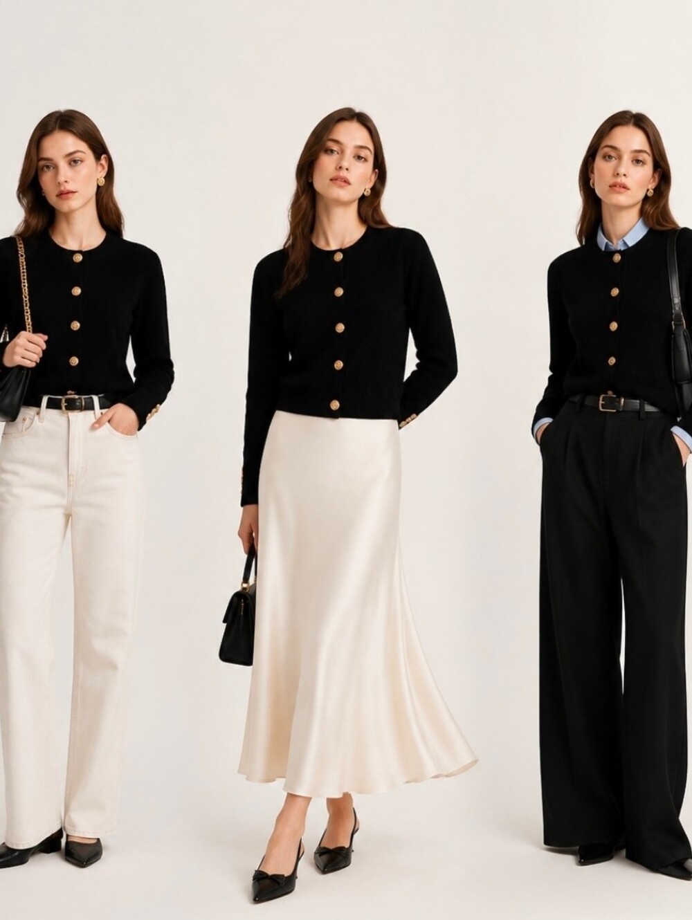 Elegant Black Cardigan with Gold Accents
